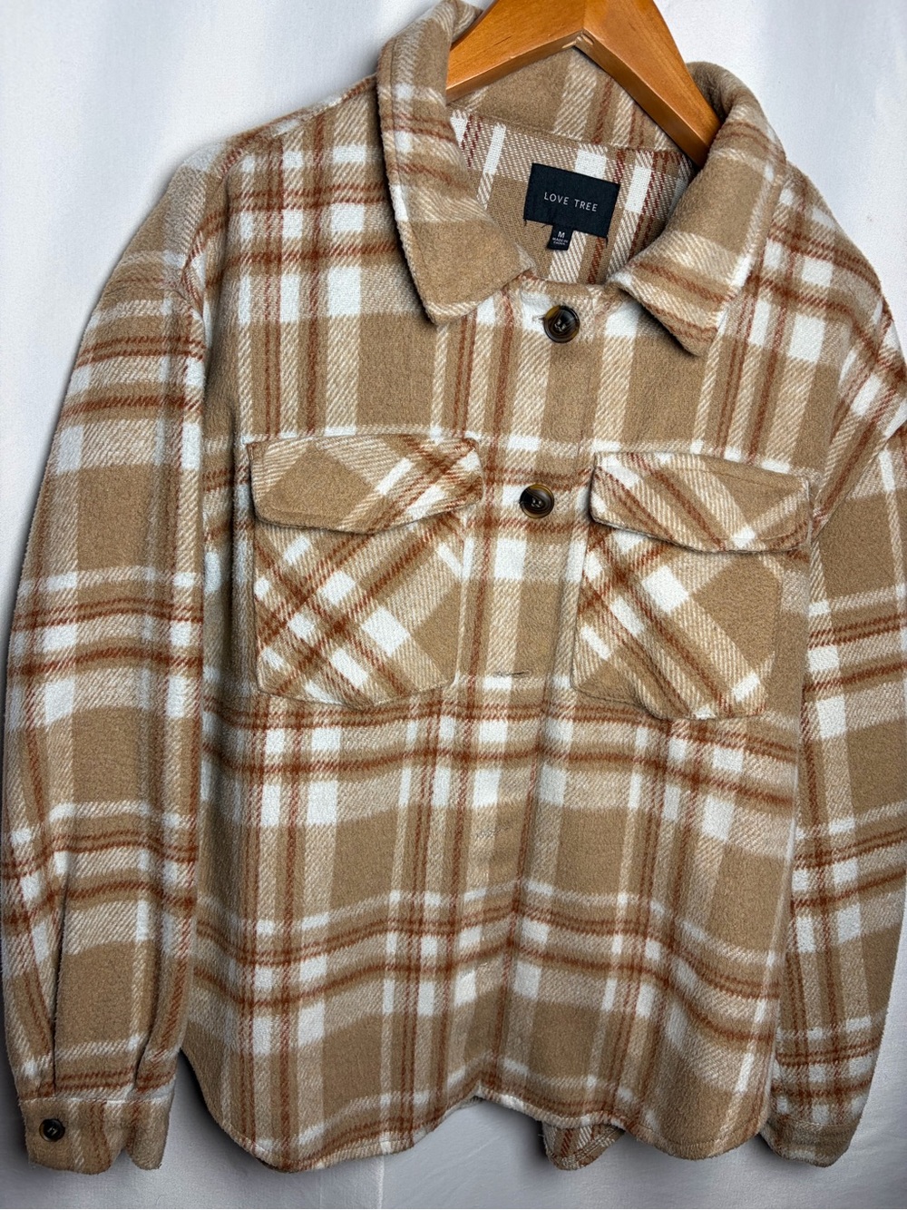 Love Tree Beige & White Plaid Lightweight Shacket